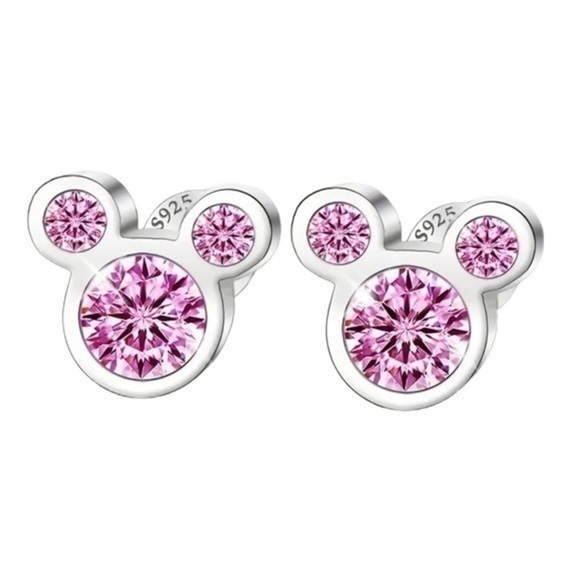 Women’s 925 Sterling Silver Disney Inspired Pink Mickey Stud Earrings - NWT - Picture 1 of 4